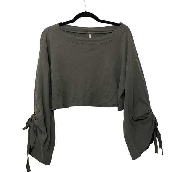 Free People Holala Cropped Crew Neck Sweatshirt Gray Green XS - Picture 2 of 7